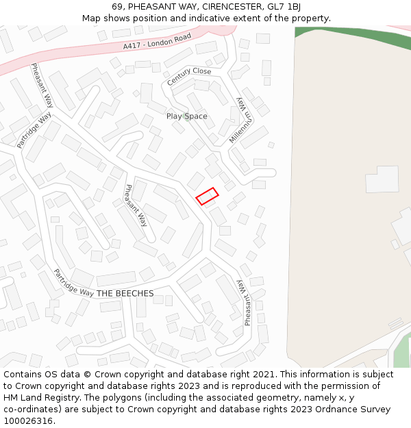 69, PHEASANT WAY, CIRENCESTER, GL7 1BJ: Location map and indicative extent of plot