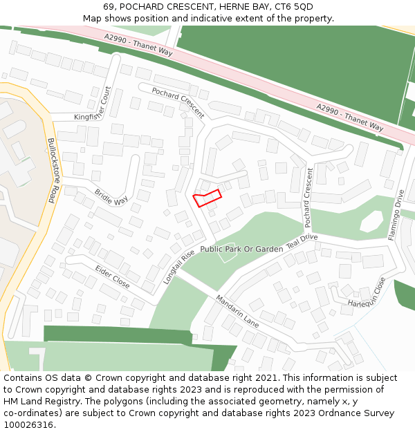 69, POCHARD CRESCENT, HERNE BAY, CT6 5QD: Location map and indicative extent of plot