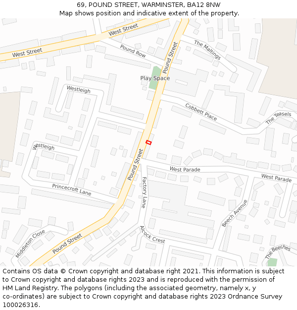 69, POUND STREET, WARMINSTER, BA12 8NW: Location map and indicative extent of plot