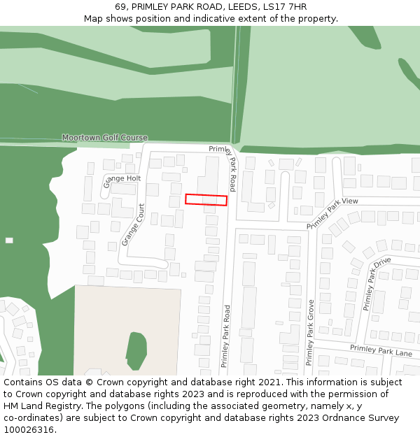 69, PRIMLEY PARK ROAD, LEEDS, LS17 7HR: Location map and indicative extent of plot
