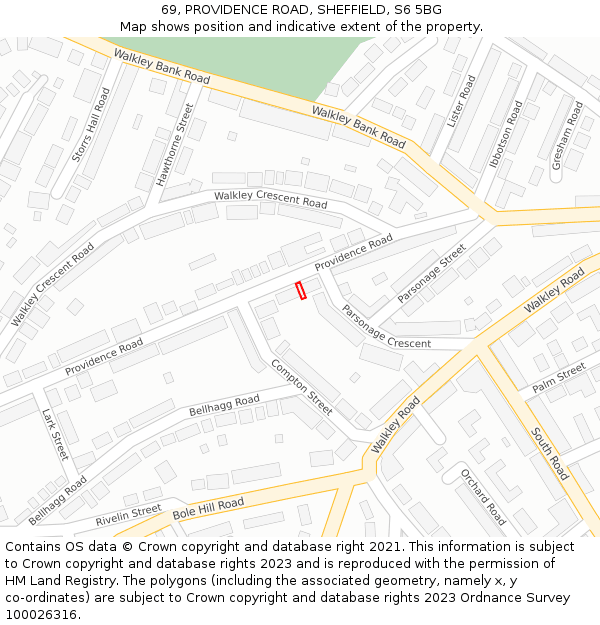 69, PROVIDENCE ROAD, SHEFFIELD, S6 5BG: Location map and indicative extent of plot