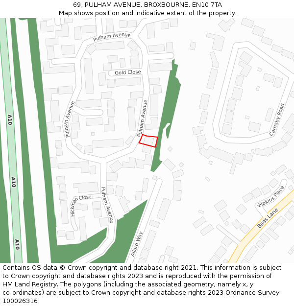 69, PULHAM AVENUE, BROXBOURNE, EN10 7TA: Location map and indicative extent of plot