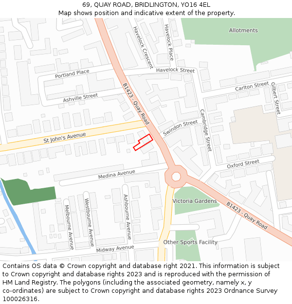 69, QUAY ROAD, BRIDLINGTON, YO16 4EL: Location map and indicative extent of plot