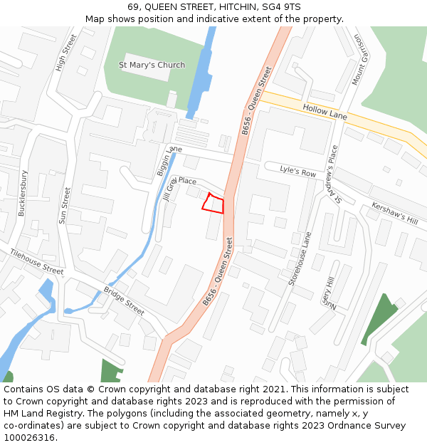 69, QUEEN STREET, HITCHIN, SG4 9TS: Location map and indicative extent of plot