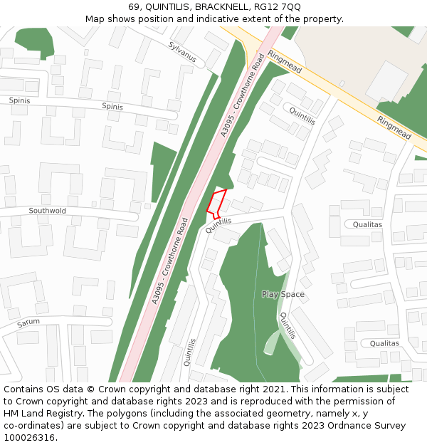 69, QUINTILIS, BRACKNELL, RG12 7QQ: Location map and indicative extent of plot