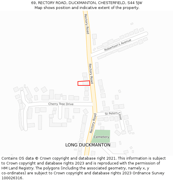 69, RECTORY ROAD, DUCKMANTON, CHESTERFIELD, S44 5JW: Location map and indicative extent of plot