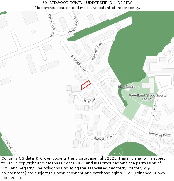 69, REDWOOD DRIVE, HUDDERSFIELD, HD2 1PW: Location map and indicative extent of plot