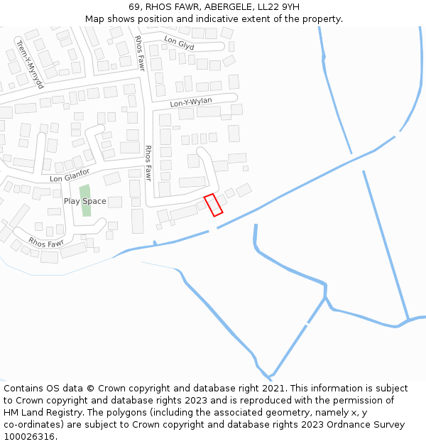 69, RHOS FAWR, ABERGELE, LL22 9YH: Location map and indicative extent of plot