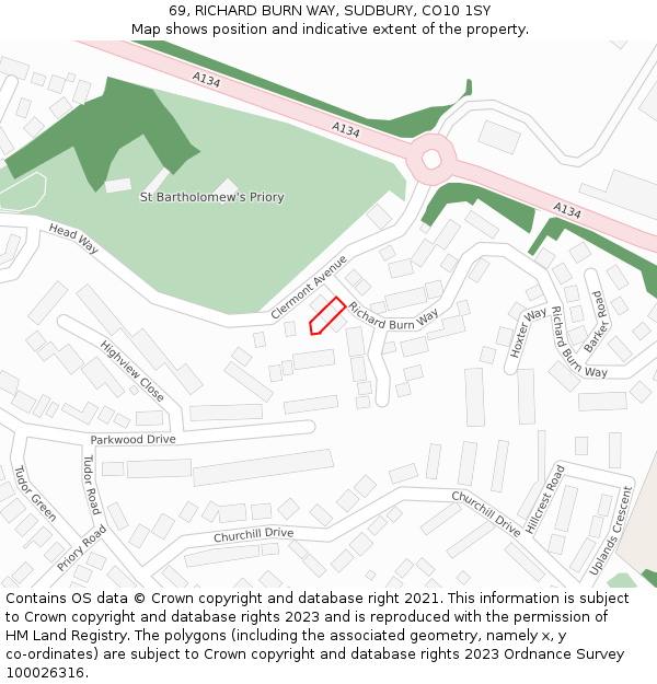 69, RICHARD BURN WAY, SUDBURY, CO10 1SY: Location map and indicative extent of plot