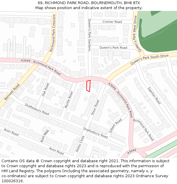 69, RICHMOND PARK ROAD, BOURNEMOUTH, BH8 8TX: Location map and indicative extent of plot