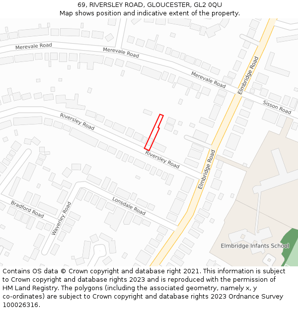 69, RIVERSLEY ROAD, GLOUCESTER, GL2 0QU: Location map and indicative extent of plot
