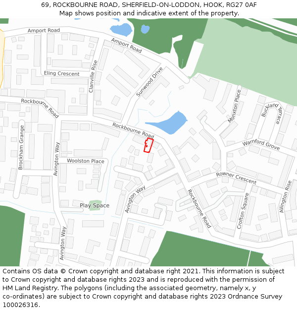 69, ROCKBOURNE ROAD, SHERFIELD-ON-LODDON, HOOK, RG27 0AF: Location map and indicative extent of plot