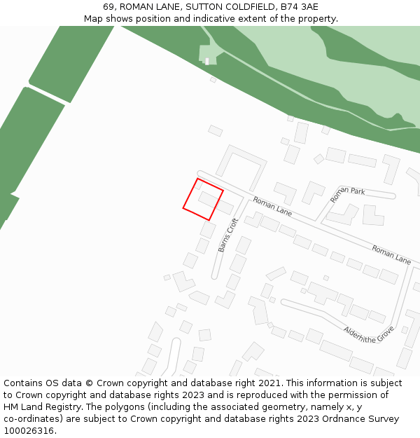 69, ROMAN LANE, SUTTON COLDFIELD, B74 3AE: Location map and indicative extent of plot