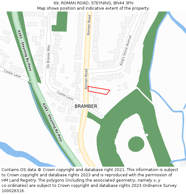 69, ROMAN ROAD, STEYNING, BN44 3FN: Location map and indicative extent of plot