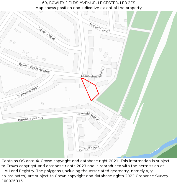 69, ROWLEY FIELDS AVENUE, LEICESTER, LE3 2ES: Location map and indicative extent of plot