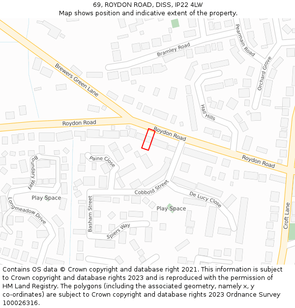 69, ROYDON ROAD, DISS, IP22 4LW: Location map and indicative extent of plot