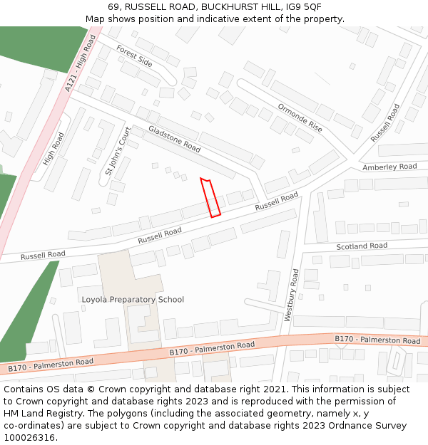 69, RUSSELL ROAD, BUCKHURST HILL, IG9 5QF: Location map and indicative extent of plot