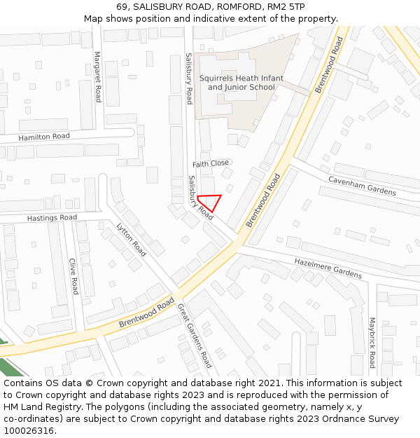 69, SALISBURY ROAD, ROMFORD, RM2 5TP: Location map and indicative extent of plot