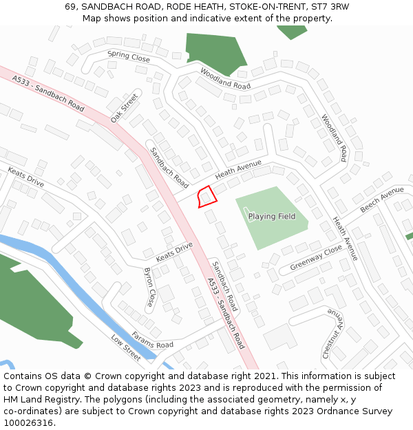 69, SANDBACH ROAD, RODE HEATH, STOKE-ON-TRENT, ST7 3RW: Location map and indicative extent of plot