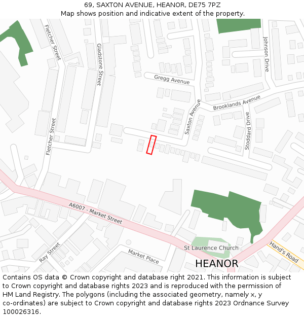 69, SAXTON AVENUE, HEANOR, DE75 7PZ: Location map and indicative extent of plot