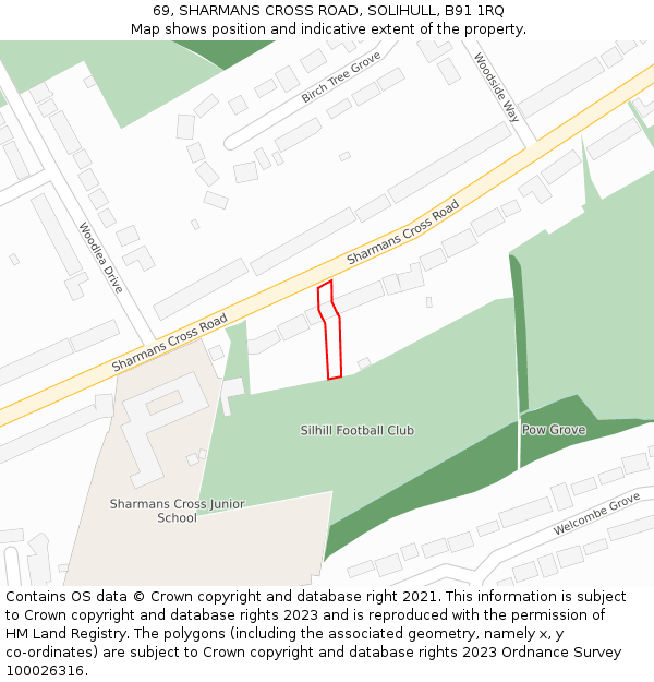 69, SHARMANS CROSS ROAD, SOLIHULL, B91 1RQ: Location map and indicative extent of plot