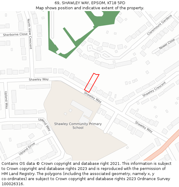 69, SHAWLEY WAY, EPSOM, KT18 5PD: Location map and indicative extent of plot