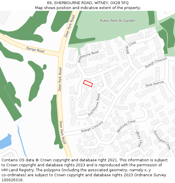 69, SHERBOURNE ROAD, WITNEY, OX28 5FQ: Location map and indicative extent of plot