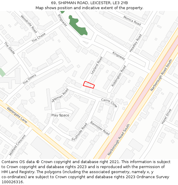 69, SHIPMAN ROAD, LEICESTER, LE3 2YB: Location map and indicative extent of plot