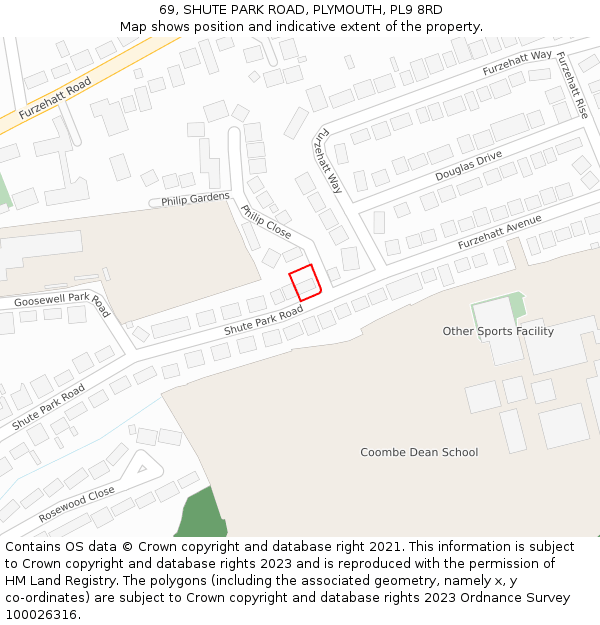 69, SHUTE PARK ROAD, PLYMOUTH, PL9 8RD: Location map and indicative extent of plot