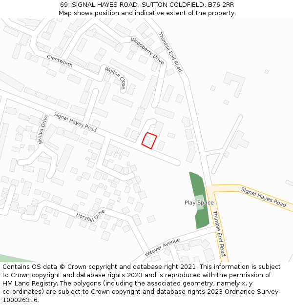 69, SIGNAL HAYES ROAD, SUTTON COLDFIELD, B76 2RR: Location map and indicative extent of plot