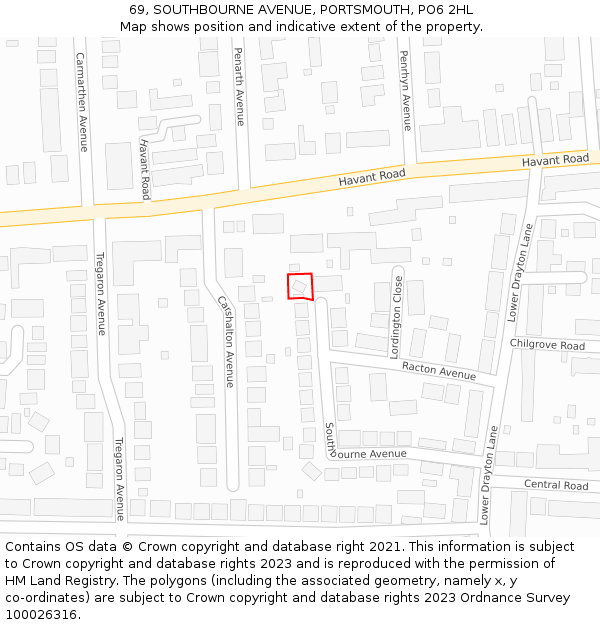 69, SOUTHBOURNE AVENUE, PORTSMOUTH, PO6 2HL: Location map and indicative extent of plot