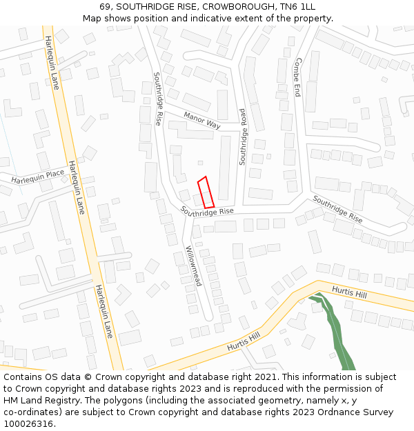 69, SOUTHRIDGE RISE, CROWBOROUGH, TN6 1LL: Location map and indicative extent of plot