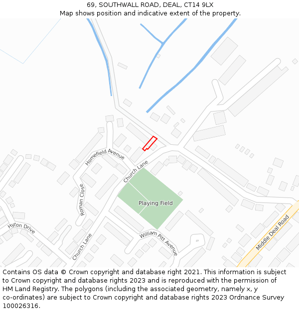 69, SOUTHWALL ROAD, DEAL, CT14 9LX: Location map and indicative extent of plot