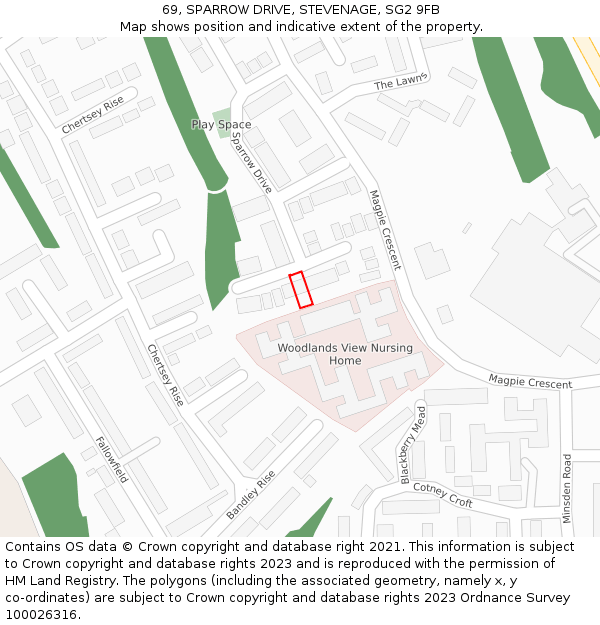 69, SPARROW DRIVE, STEVENAGE, SG2 9FB: Location map and indicative extent of plot