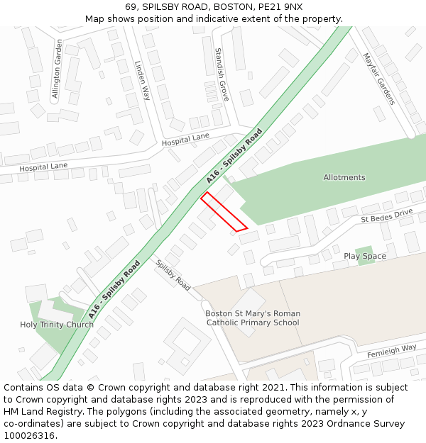 69, SPILSBY ROAD, BOSTON, PE21 9NX: Location map and indicative extent of plot