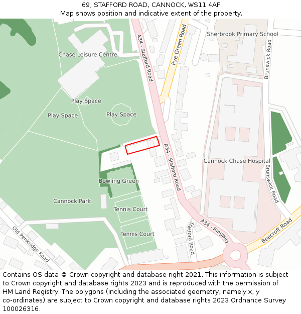 69, STAFFORD ROAD, CANNOCK, WS11 4AF: Location map and indicative extent of plot
