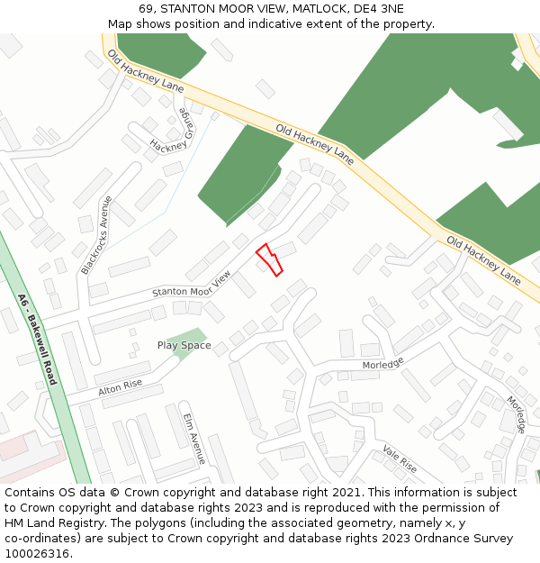 69, STANTON MOOR VIEW, MATLOCK, DE4 3NE: Location map and indicative extent of plot