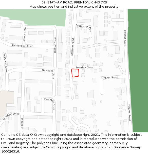 69, STATHAM ROAD, PRENTON, CH43 7XS: Location map and indicative extent of plot