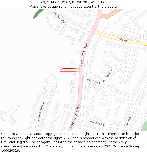 69, STATION ROAD, PERSHORE, WR10 1PE: Location map and indicative extent of plot