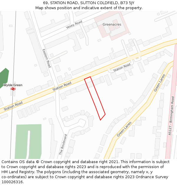 69, STATION ROAD, SUTTON COLDFIELD, B73 5JY: Location map and indicative extent of plot