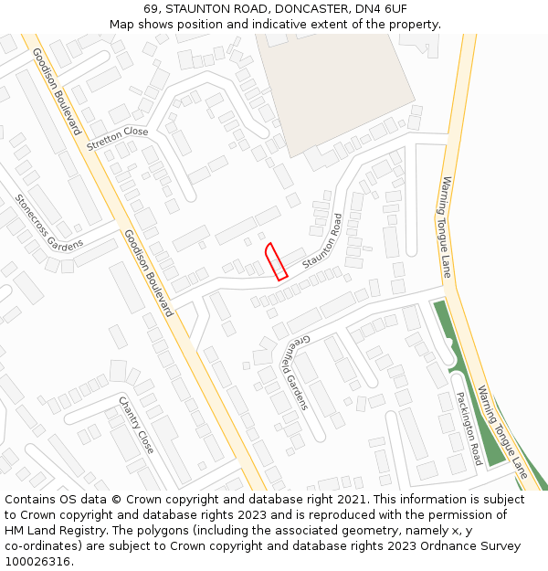 69, STAUNTON ROAD, DONCASTER, DN4 6UF: Location map and indicative extent of plot