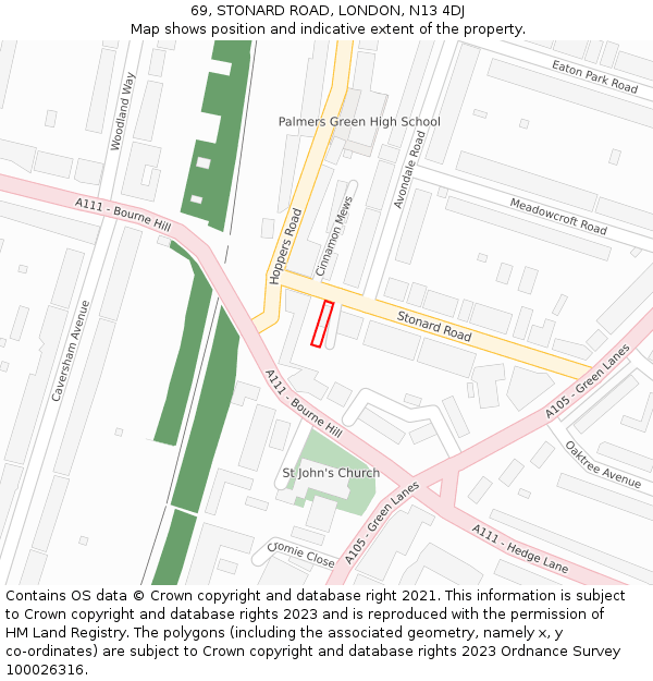 69, STONARD ROAD, LONDON, N13 4DJ: Location map and indicative extent of plot