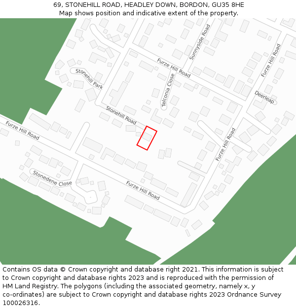 69, STONEHILL ROAD, HEADLEY DOWN, BORDON, GU35 8HE: Location map and indicative extent of plot