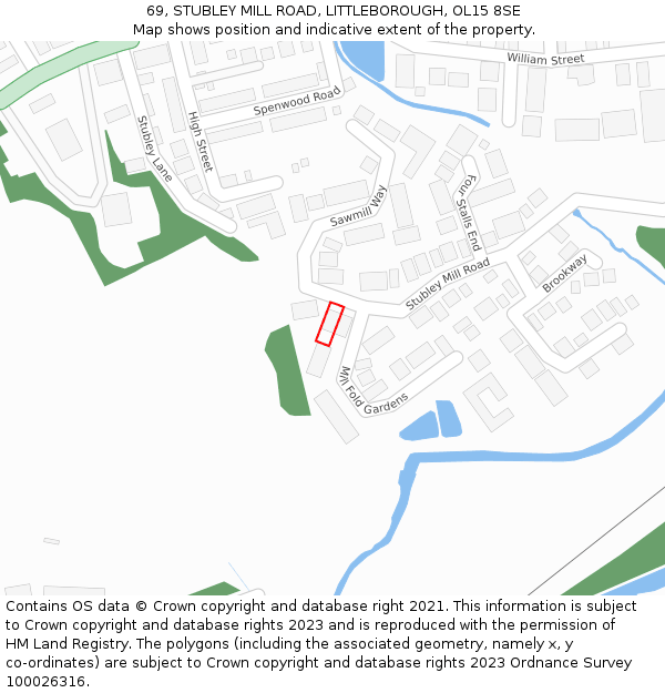 69, STUBLEY MILL ROAD, LITTLEBOROUGH, OL15 8SE: Location map and indicative extent of plot