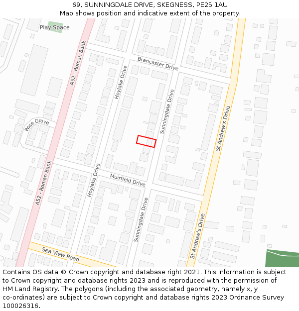 69, SUNNINGDALE DRIVE, SKEGNESS, PE25 1AU: Location map and indicative extent of plot