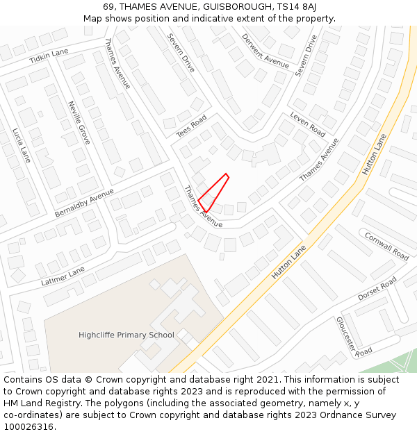 69, THAMES AVENUE, GUISBOROUGH, TS14 8AJ: Location map and indicative extent of plot