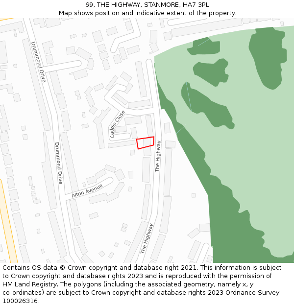 69, THE HIGHWAY, STANMORE, HA7 3PL: Location map and indicative extent of plot