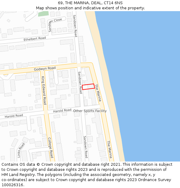 69, THE MARINA, DEAL, CT14 6NS: Location map and indicative extent of plot