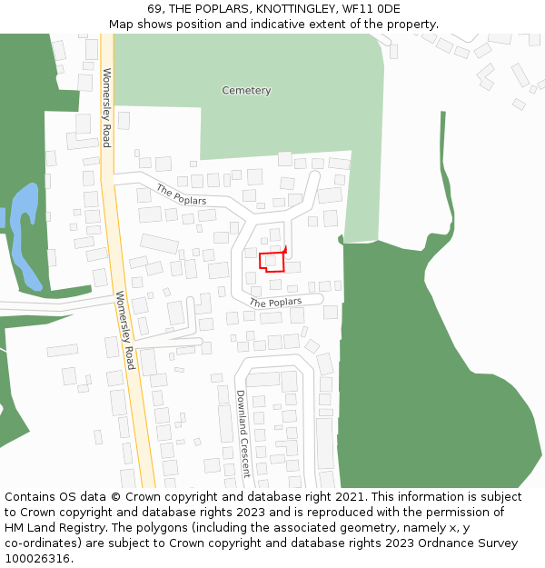 69, THE POPLARS, KNOTTINGLEY, WF11 0DE: Location map and indicative extent of plot