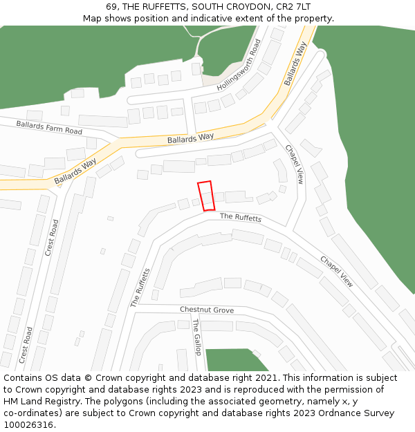 69, THE RUFFETTS, SOUTH CROYDON, CR2 7LT: Location map and indicative extent of plot